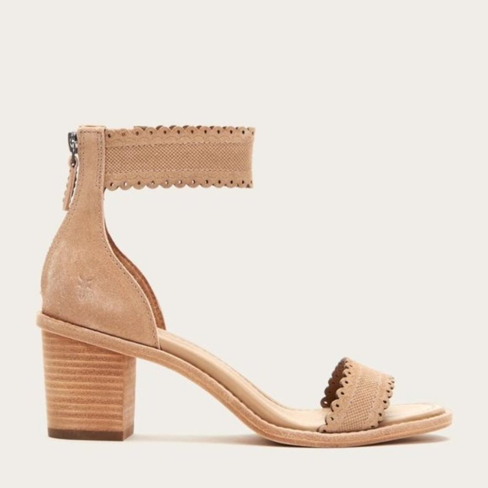 $330 Frye Blush Pink Brielle Scallop Suede Back Zip Heeled Sandal Wedding/Formal - Picture 2 of 15